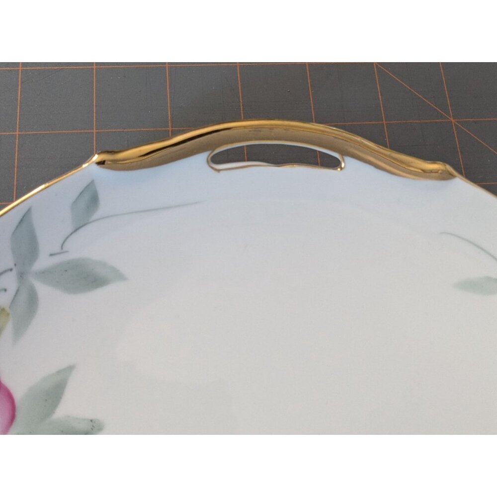 Noritake Hand-Painted Azalea Floral Porcelain Cake Plate open Handles 9.25" - Picture 10 of 15